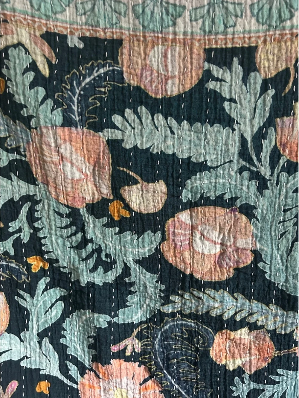 Anthropologie Callum Blue Floral Gauze Throw Blanket 60x70in.